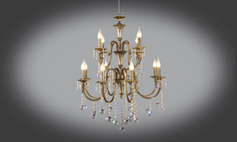 Gold Plated Chandelier 12 Bulb 2 Levels