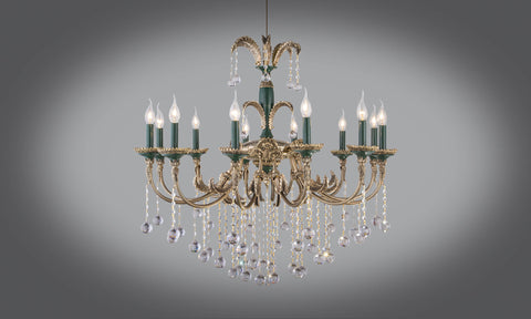 Gold Plated Colored Chandelier 12 Bulb